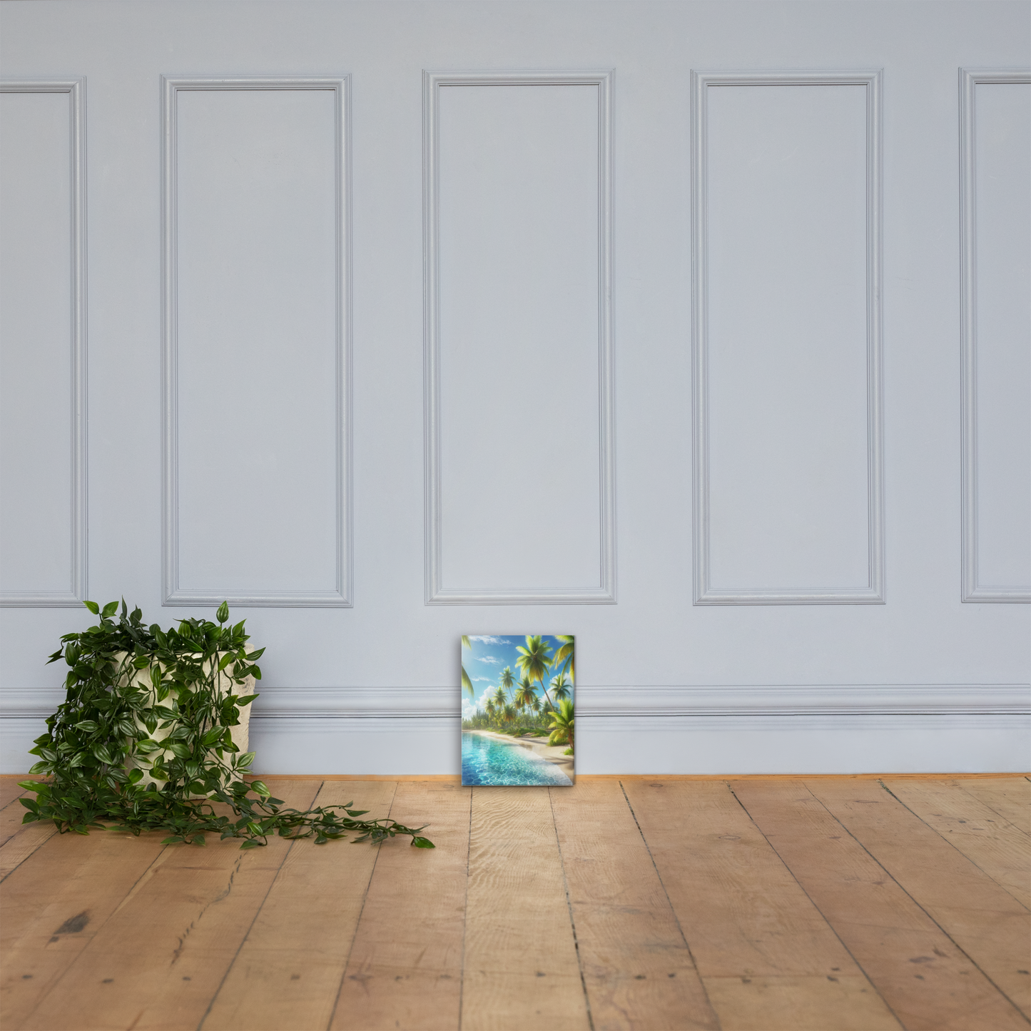 Canvas Wanddecoratie - Rustgevend Strand met Heldere Zee en Palmbomen - Premium Kwaliteit