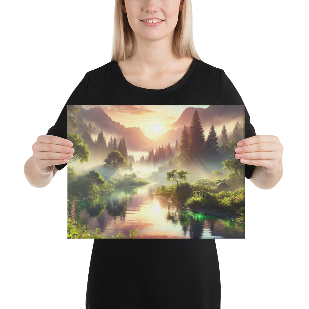 Adembenemend Landschap Canvas Wanddecoratie – Rustgevende Zonsondergang in de Bergen