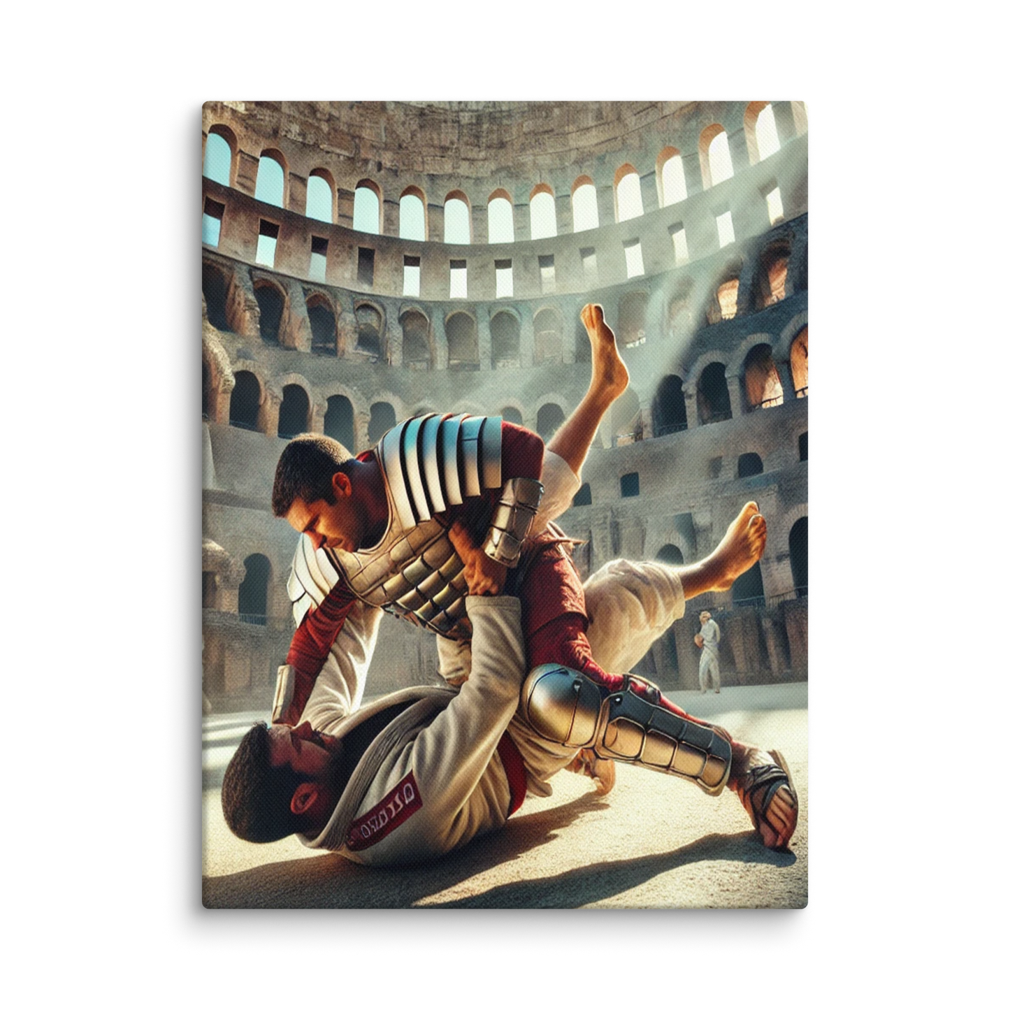 Canvas Schilderij - Braziliaanse Jiu Jitsu vs Spartaan Gevecht in het Colosseum - Krachtige en Historische Wanddecoratie
