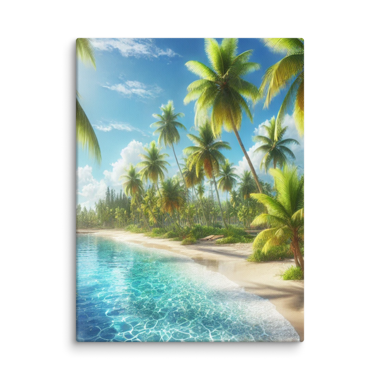 Canvas Wanddecoratie - Rustgevend Strand met Heldere Zee en Palmbomen - Premium Kwaliteit