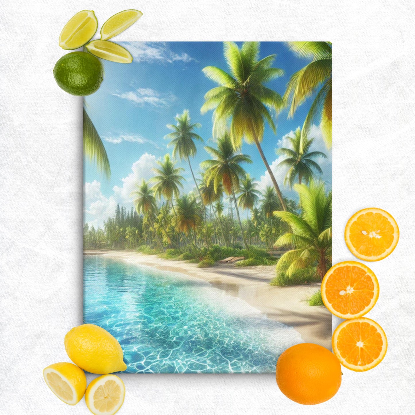 Canvas Wanddecoratie - Rustgevend Strand met Heldere Zee en Palmbomen - Premium Kwaliteit