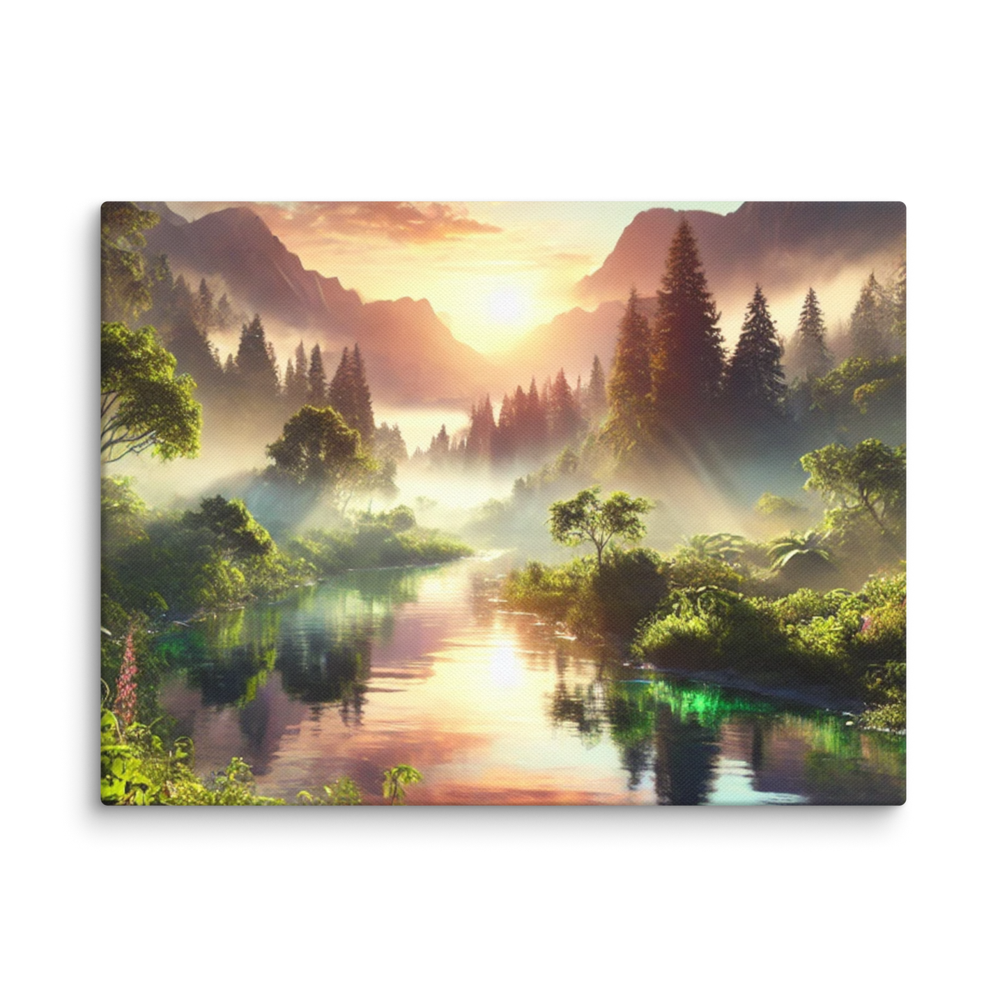 Adembenemend Landschap Canvas Wanddecoratie – Rustgevende Zonsondergang in de Bergen