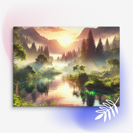 Adembenemend Landschap Canvas Wanddecoratie – Rustgevende Zonsondergang in de Bergen