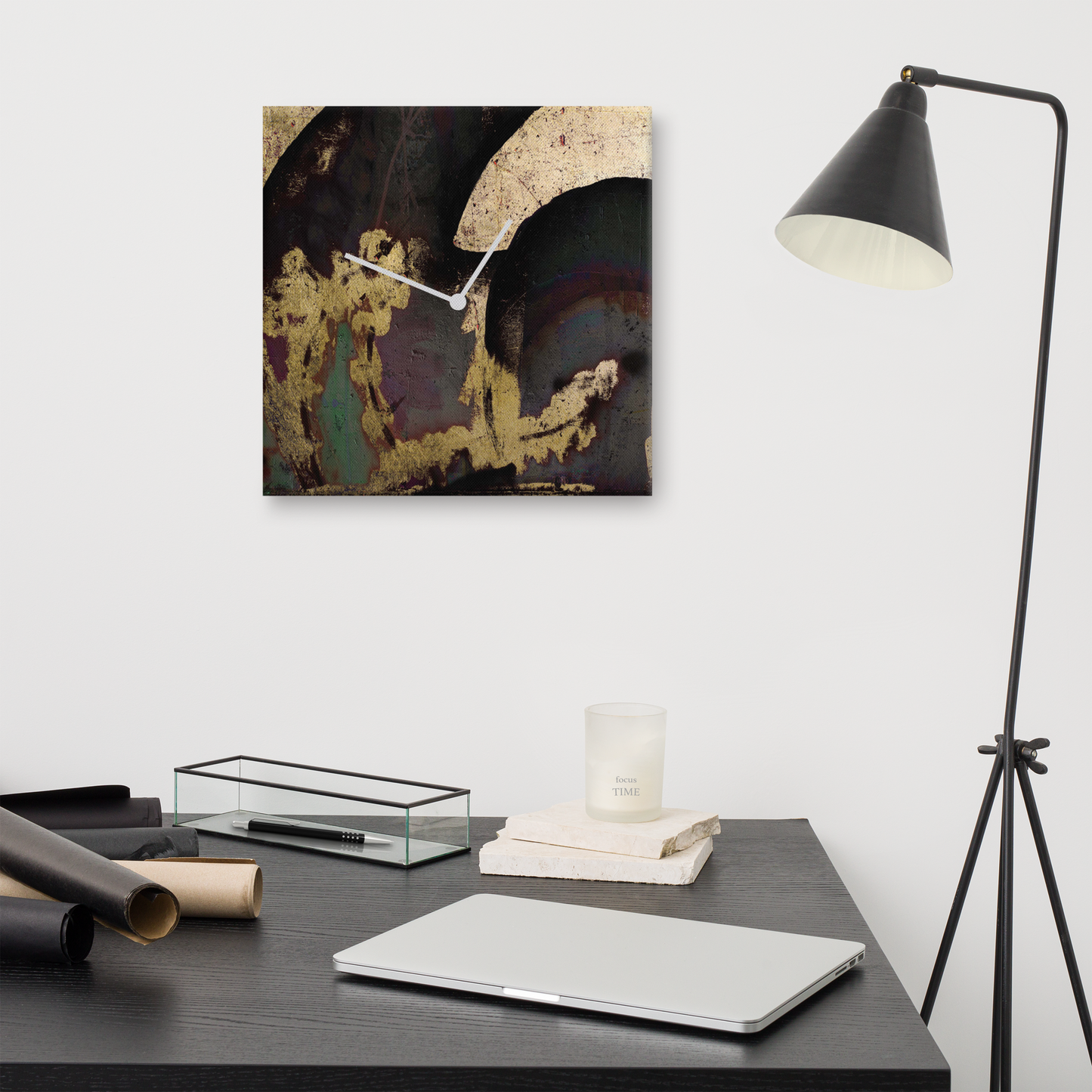 Aureus Noire Luxe Wandklok met Bladgoud – Acrylglas Designklok van Unique Treasure