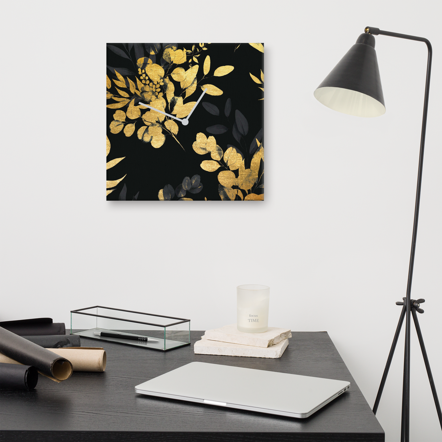 Goldveloce acrylglas wandklok met bladgoud – moderne design klok