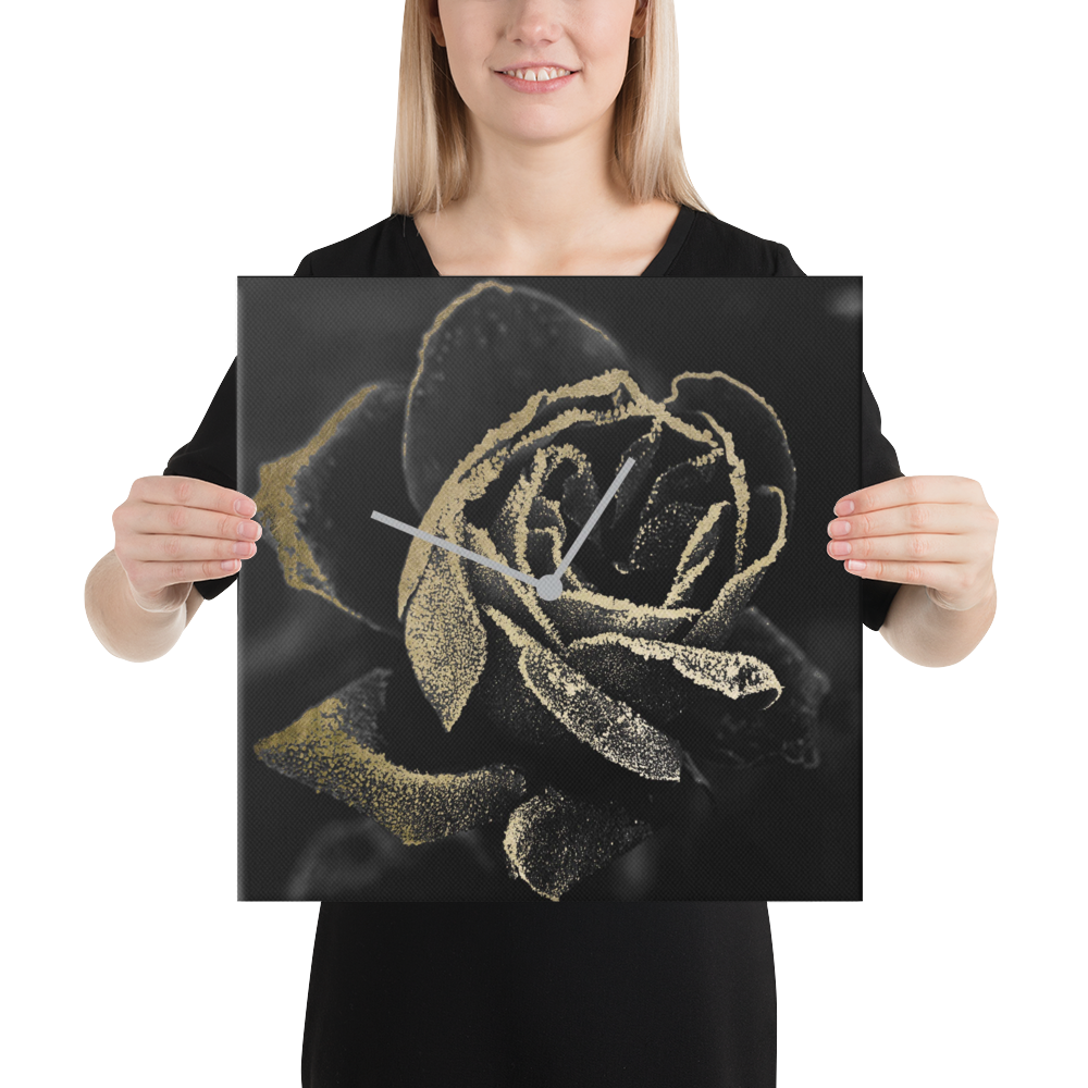 Black Rose Wandklok met Bladgoud – Luxe Acrylglas Klok van Unique Treasure
