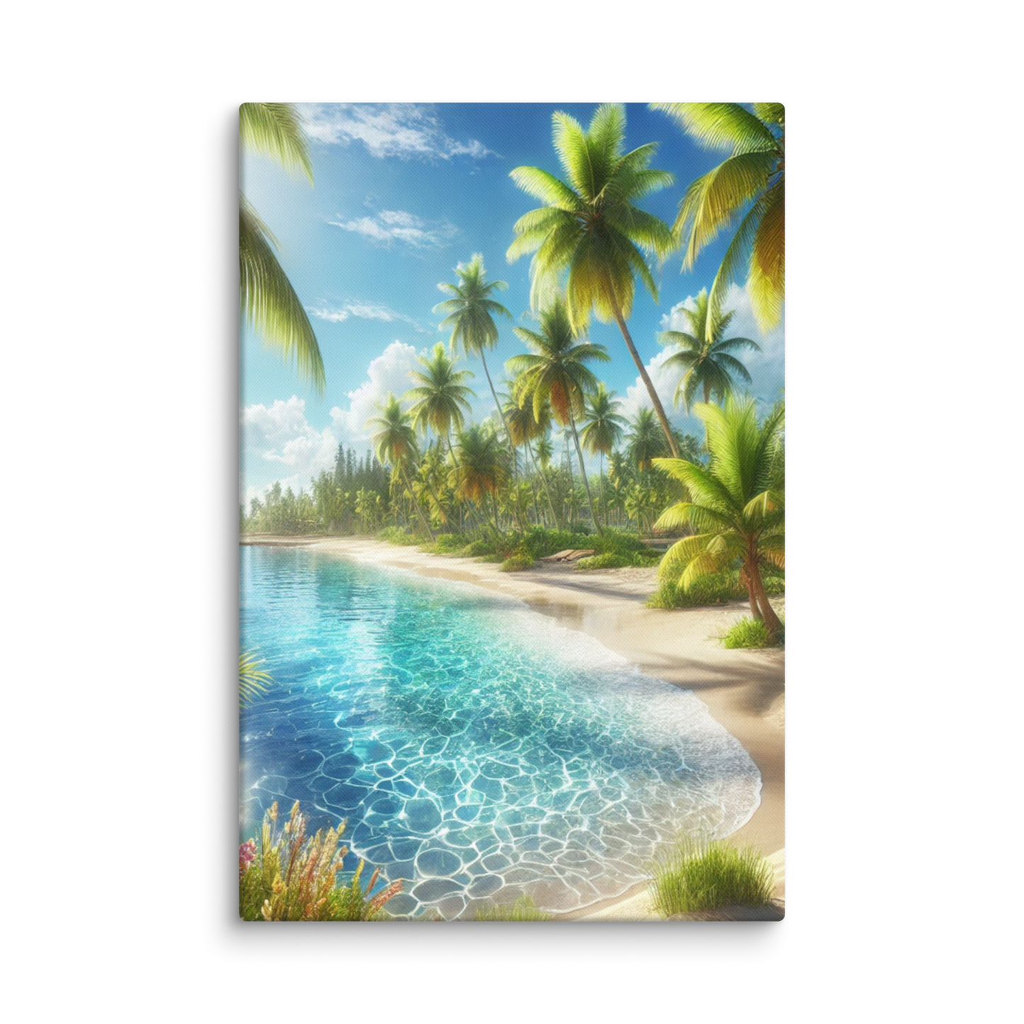 Canvas Wanddecoratie - Rustgevend Strand met Heldere Zee en Palmbomen - Premium Kwaliteit