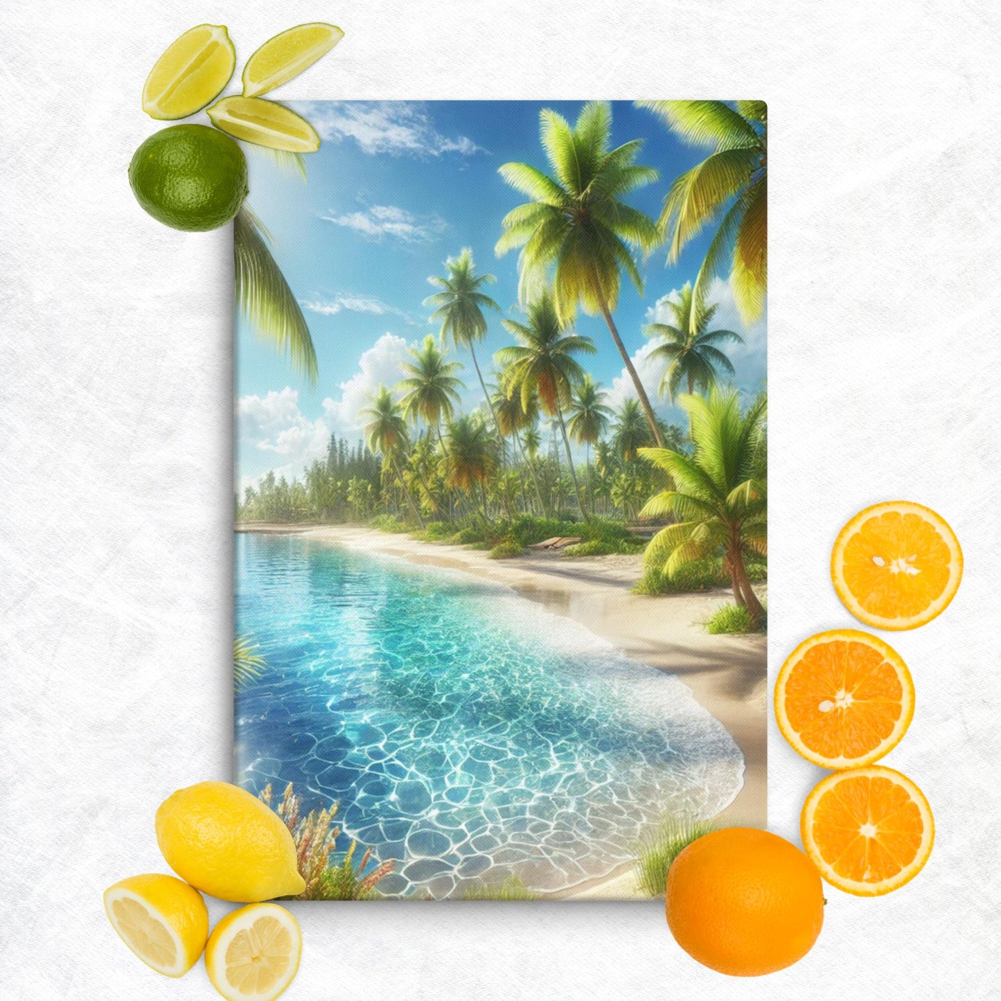 Canvas Wanddecoratie - Rustgevend Strand met Heldere Zee en Palmbomen - Premium Kwaliteit