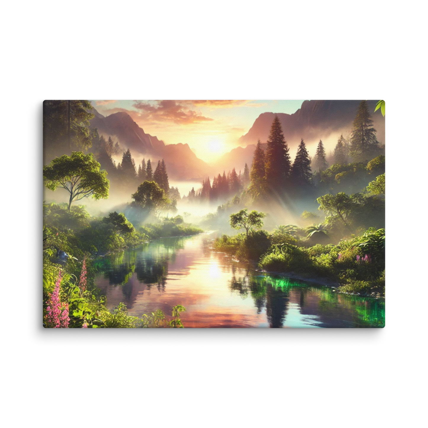 Adembenemend Landschap Canvas Wanddecoratie – Rustgevende Zonsondergang in de Bergen