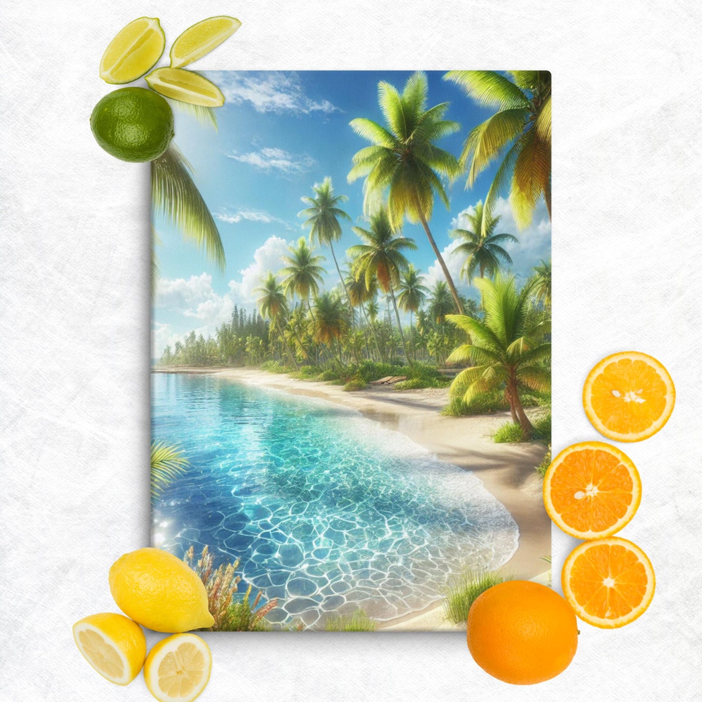 Canvas Wanddecoratie - Rustgevend Strand met Heldere Zee en Palmbomen - Premium Kwaliteit