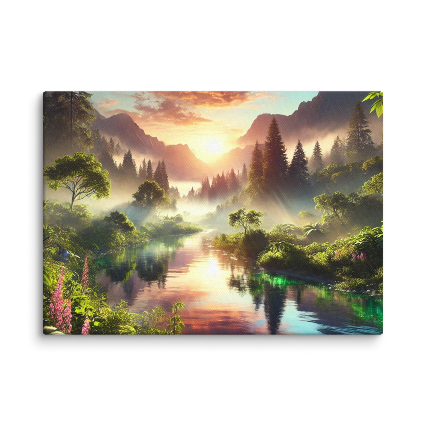 Adembenemend Landschap Canvas Wanddecoratie – Rustgevende Zonsondergang in de Bergen