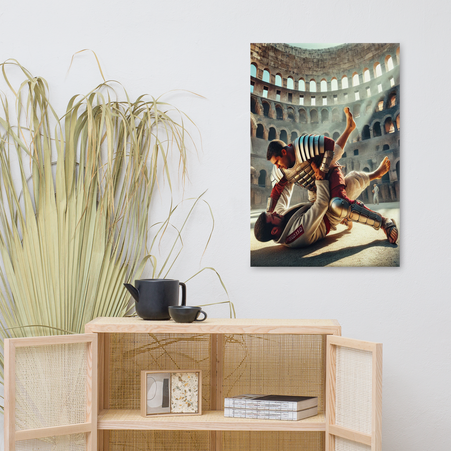 Canvas Schilderij - Braziliaanse Jiu Jitsu vs Spartaan Gevecht in het Colosseum - Krachtige en Historische Wanddecoratie