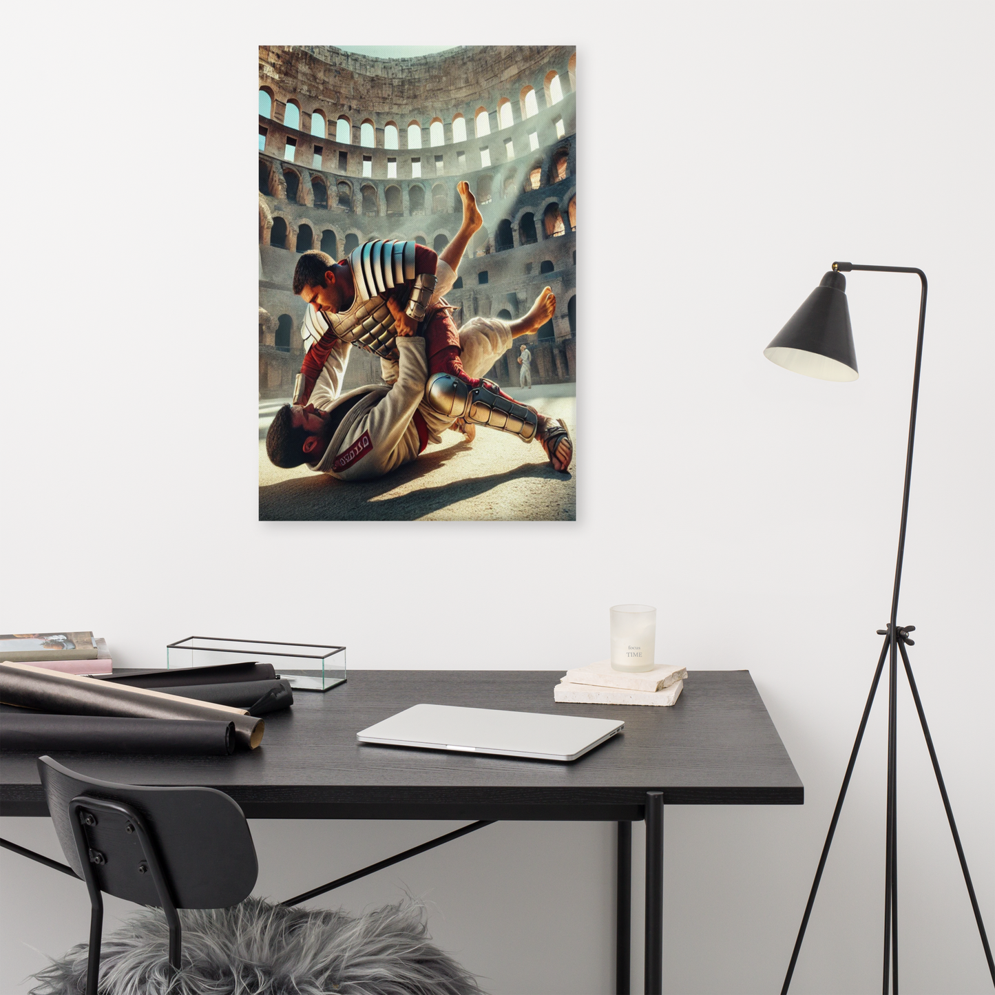 Canvas Schilderij - Braziliaanse Jiu Jitsu vs Spartaan Gevecht in het Colosseum - Krachtige en Historische Wanddecoratie