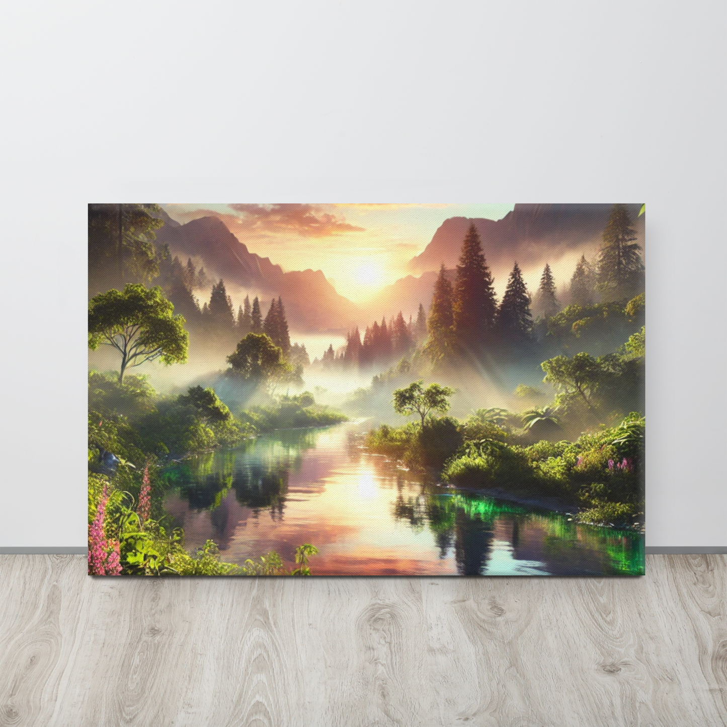 Adembenemend Landschap Canvas Wanddecoratie – Rustgevende Zonsondergang in de Bergen