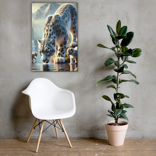 Premium Canvasprint van een Sneeuwluipaard - Hoge Kwaliteit, Handgemaakt op Massief Houten Frame - Verschillende Formaten