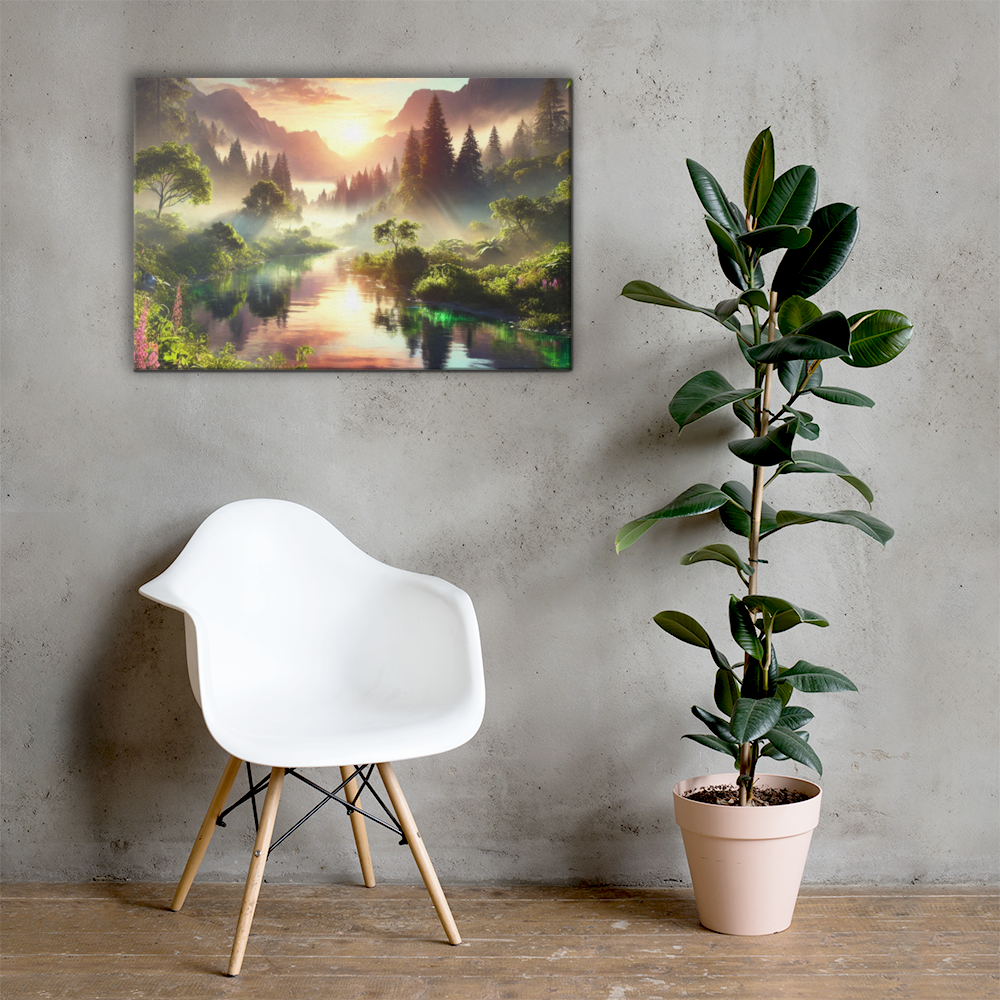 Adembenemend Landschap Canvas Wanddecoratie – Rustgevende Zonsondergang in de Bergen