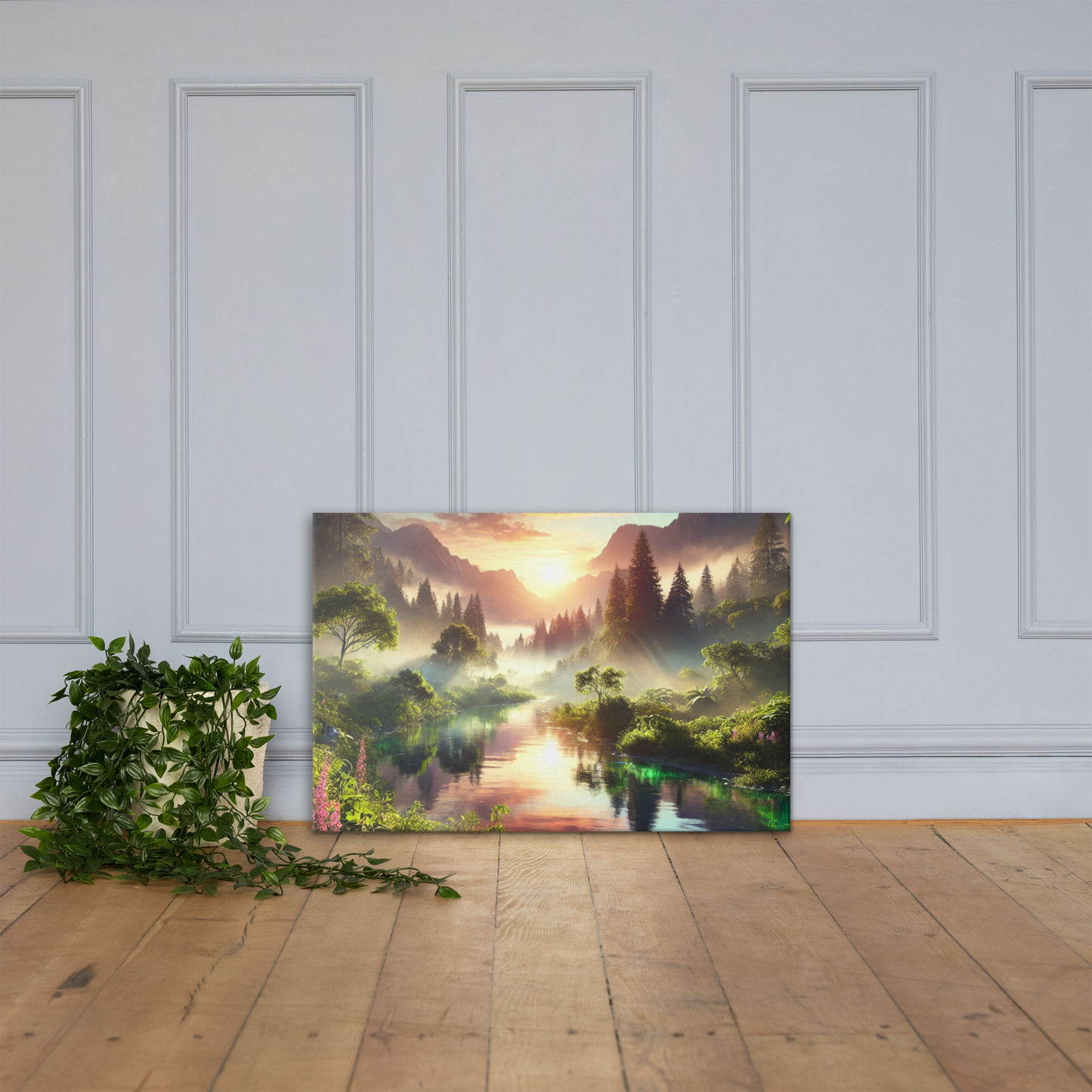 Adembenemend Landschap Canvas Wanddecoratie – Rustgevende Zonsondergang in de Bergen
