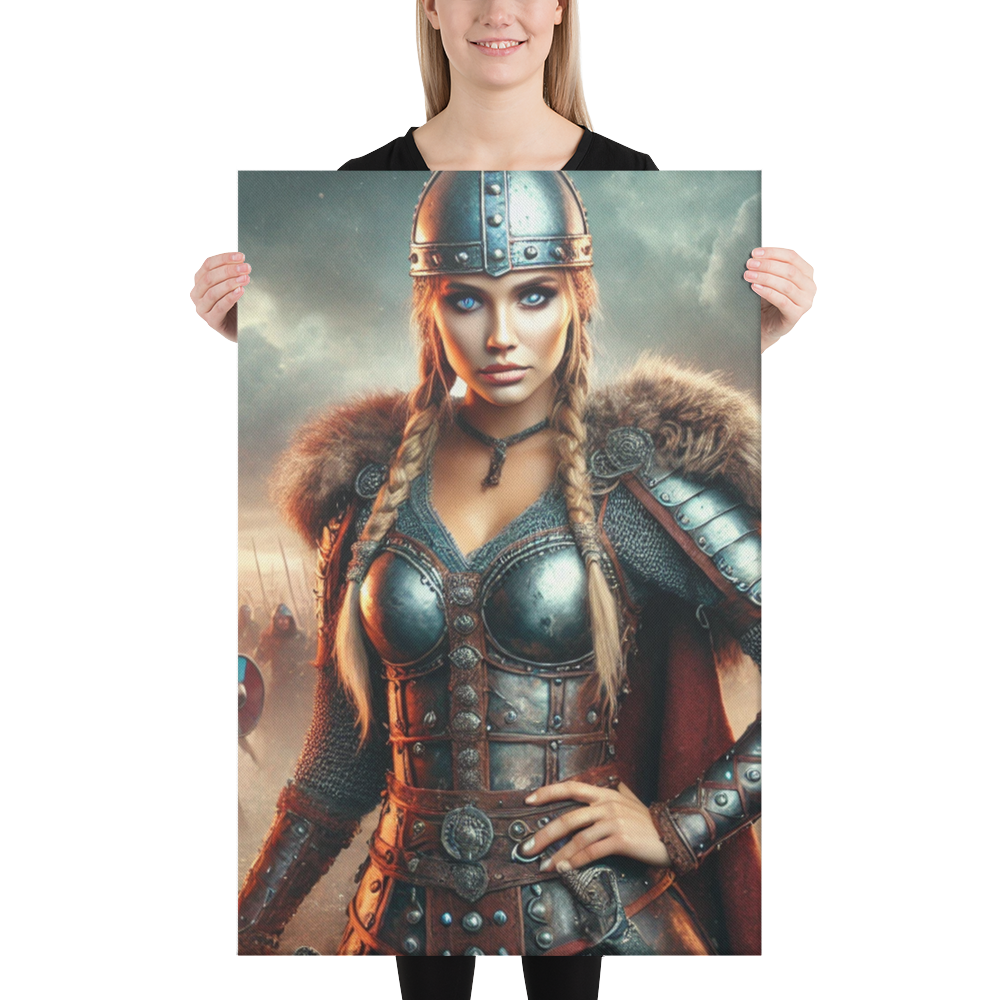 Vikingvrouw Canvas Schilderij - Stoer en Krachtig Wanddecoratie - Premium Kwaliteit -Scandinavische Kunst