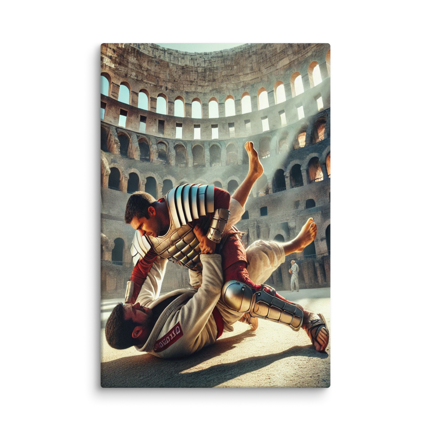 Canvas Schilderij - Braziliaanse Jiu Jitsu vs Spartaan Gevecht in het Colosseum - Krachtige en Historische Wanddecoratie