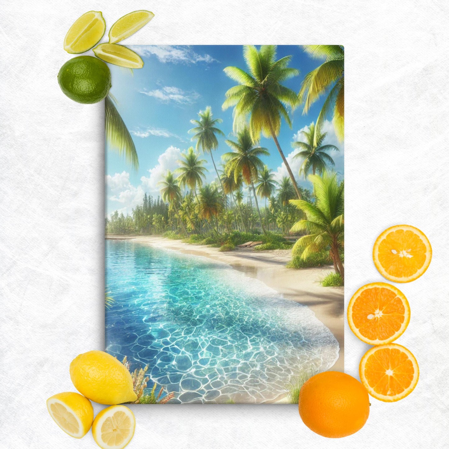 Canvas Wanddecoratie - Rustgevend Strand met Heldere Zee en Palmbomen - Premium Kwaliteit