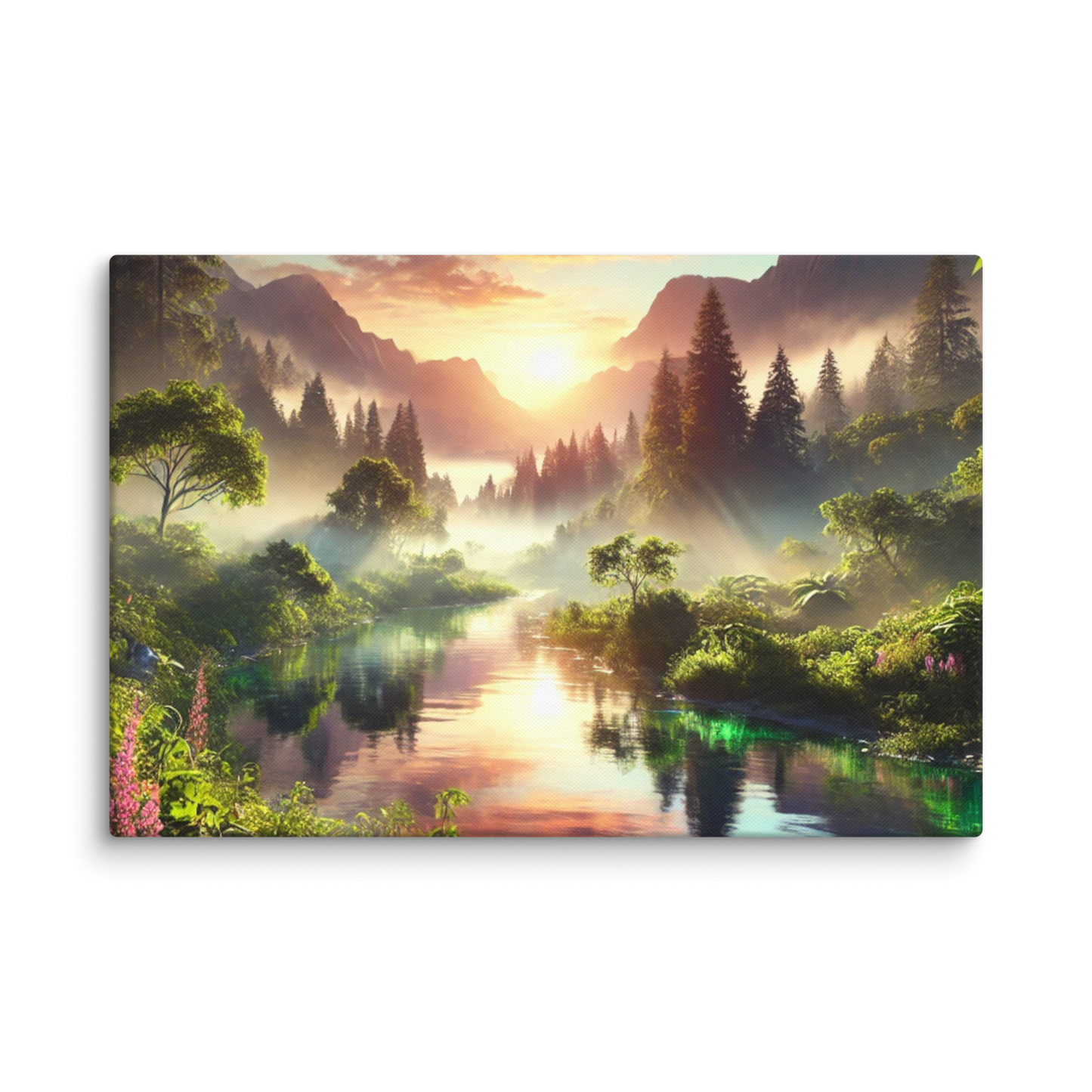 Adembenemend Landschap Canvas Wanddecoratie – Rustgevende Zonsondergang in de Bergen