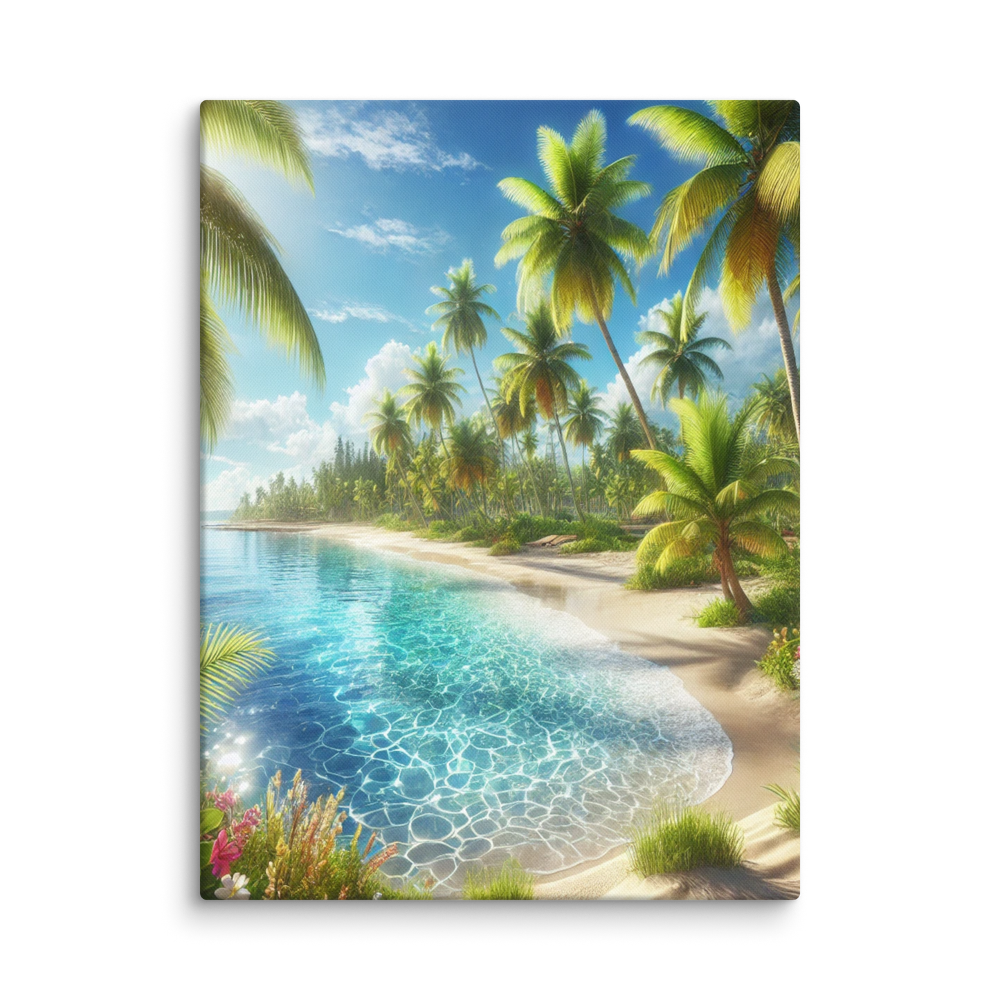 Canvas Wanddecoratie - Rustgevend Strand met Heldere Zee en Palmbomen - Premium Kwaliteit