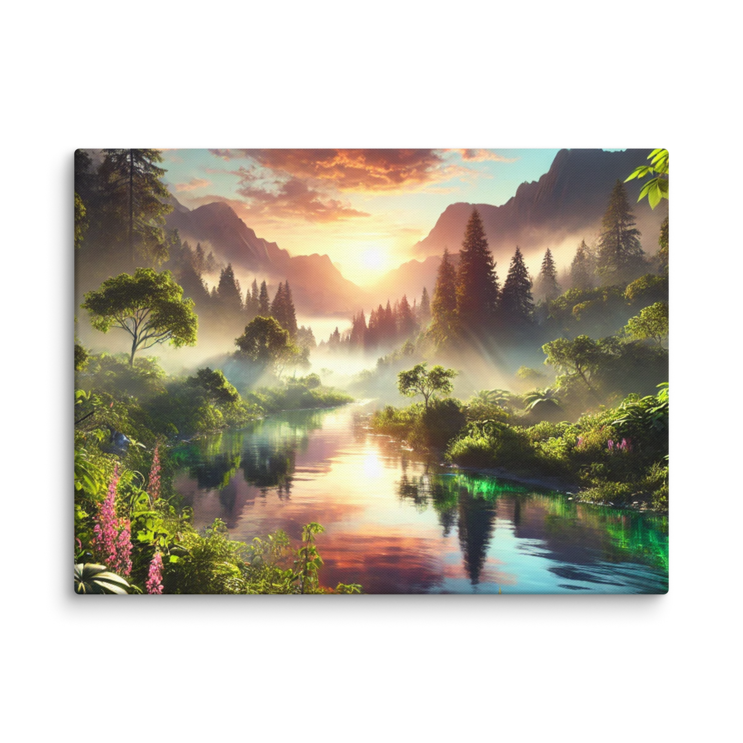 Adembenemend Landschap Canvas Wanddecoratie – Rustgevende Zonsondergang in de Bergen