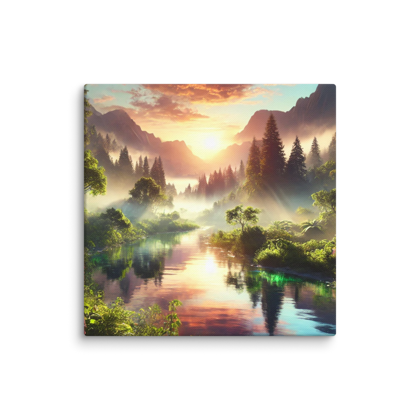 Adembenemend Landschap Canvas Wanddecoratie – Rustgevende Zonsondergang in de Bergen