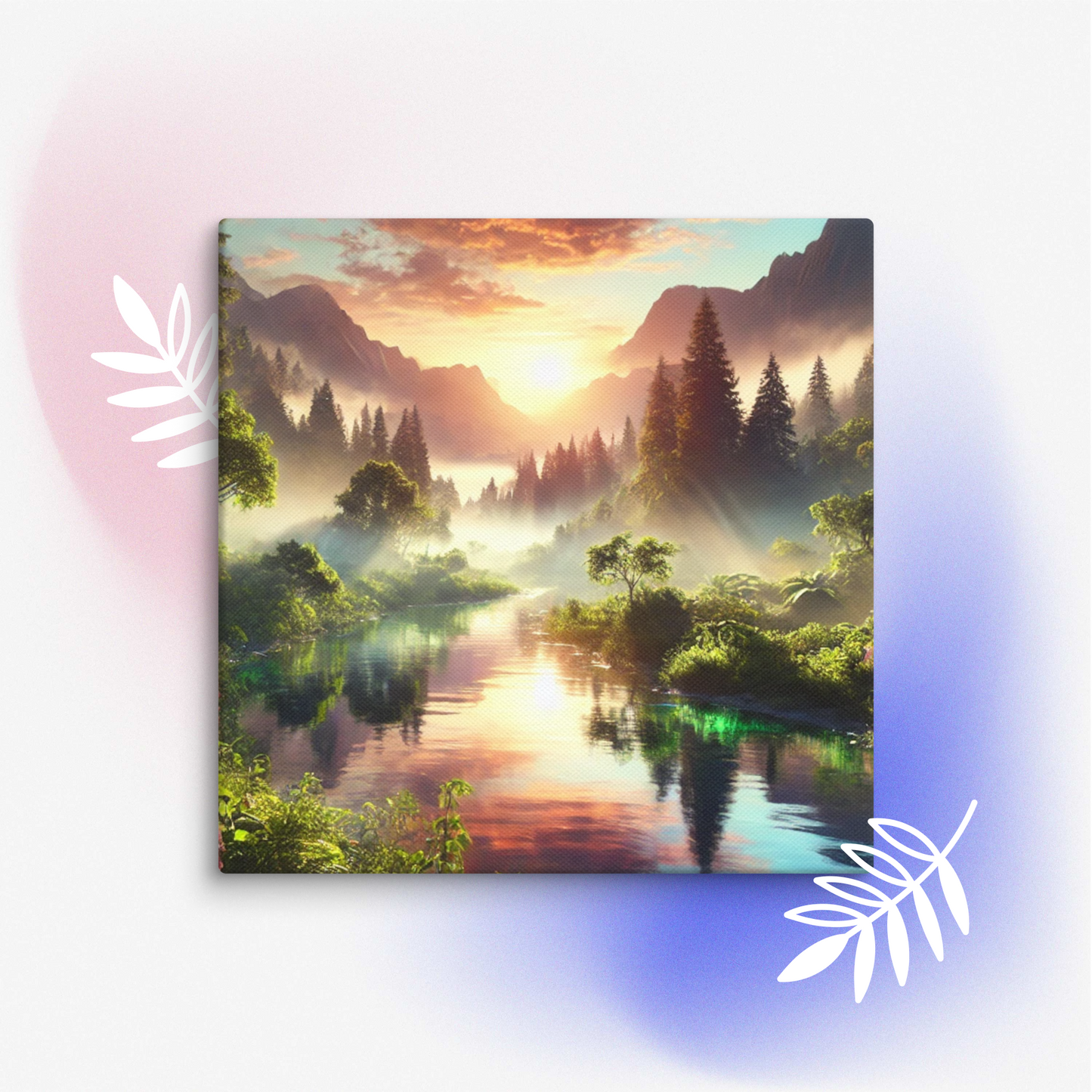 Adembenemend Landschap Canvas Wanddecoratie – Rustgevende Zonsondergang in de Bergen