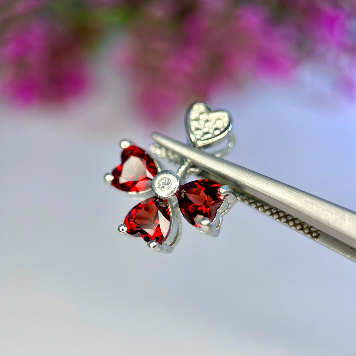 Natuurlijke Rode Granaat Ring met Zirkonia – Rhodium Plated