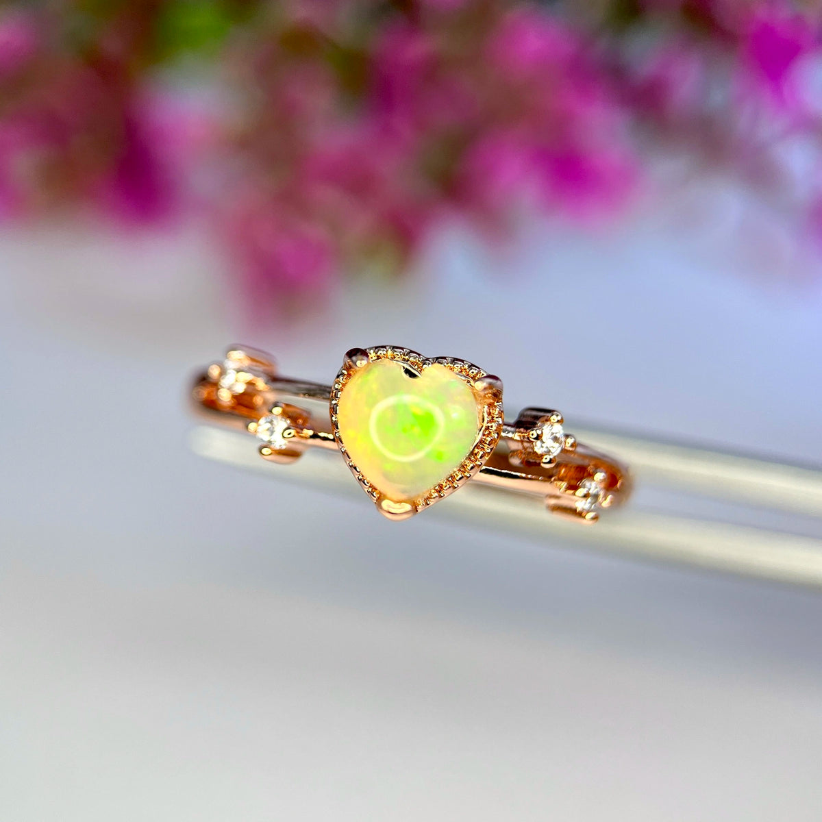 Natuurlijke Fire Opal Ring met Zirkonia – Rhodium Plated