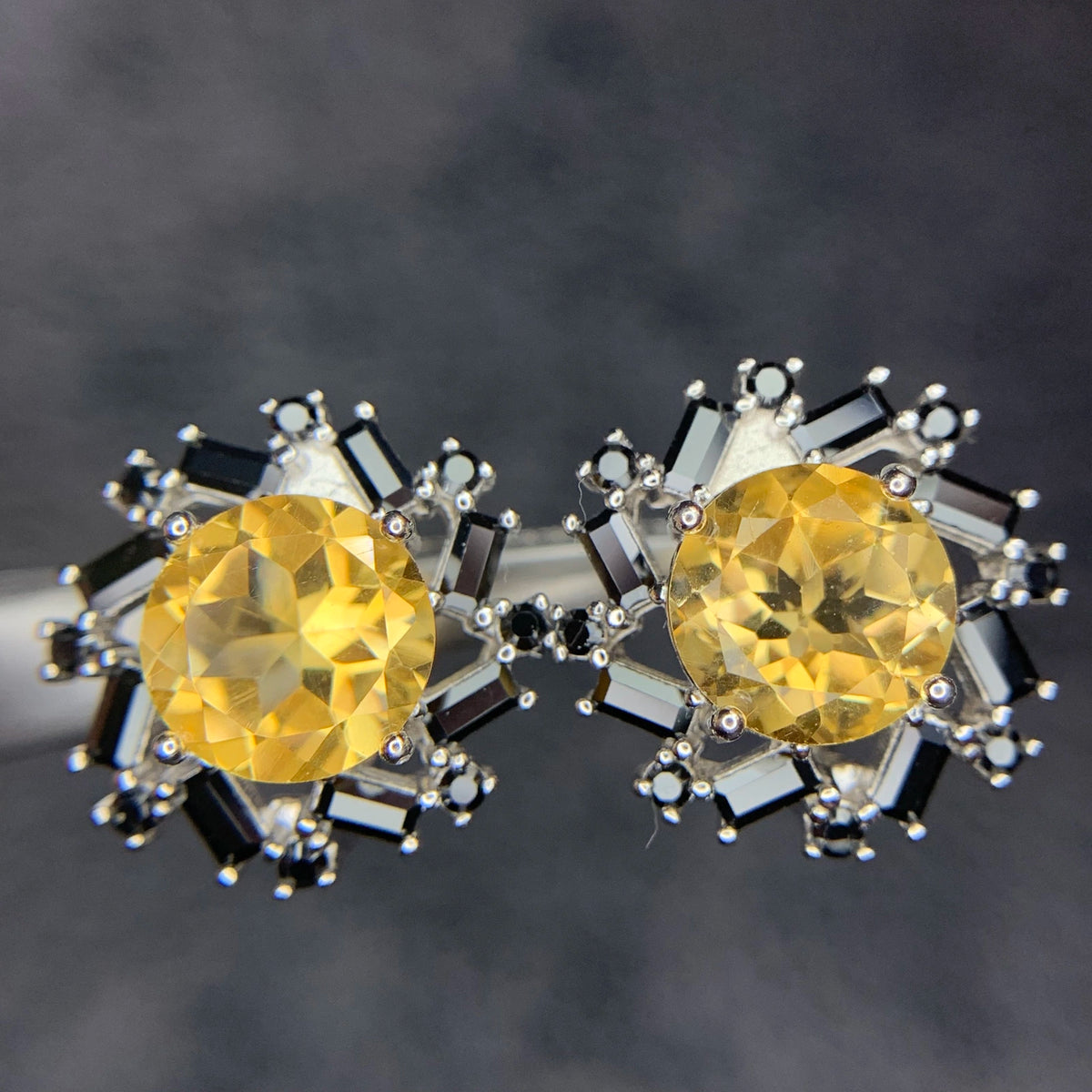 Natuurlijke Citrien & Spinel Oorstekers – 22,74 ct – 925 Sterling Zilver – Rhodium Plated