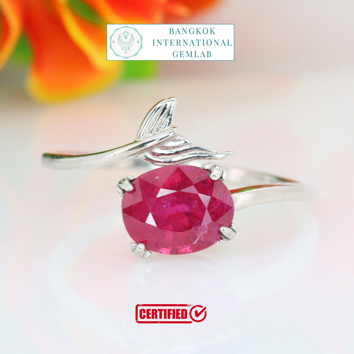 Gecertificeerde robijnring – 50.08 ct, levendig rood, 925 sterling zilver