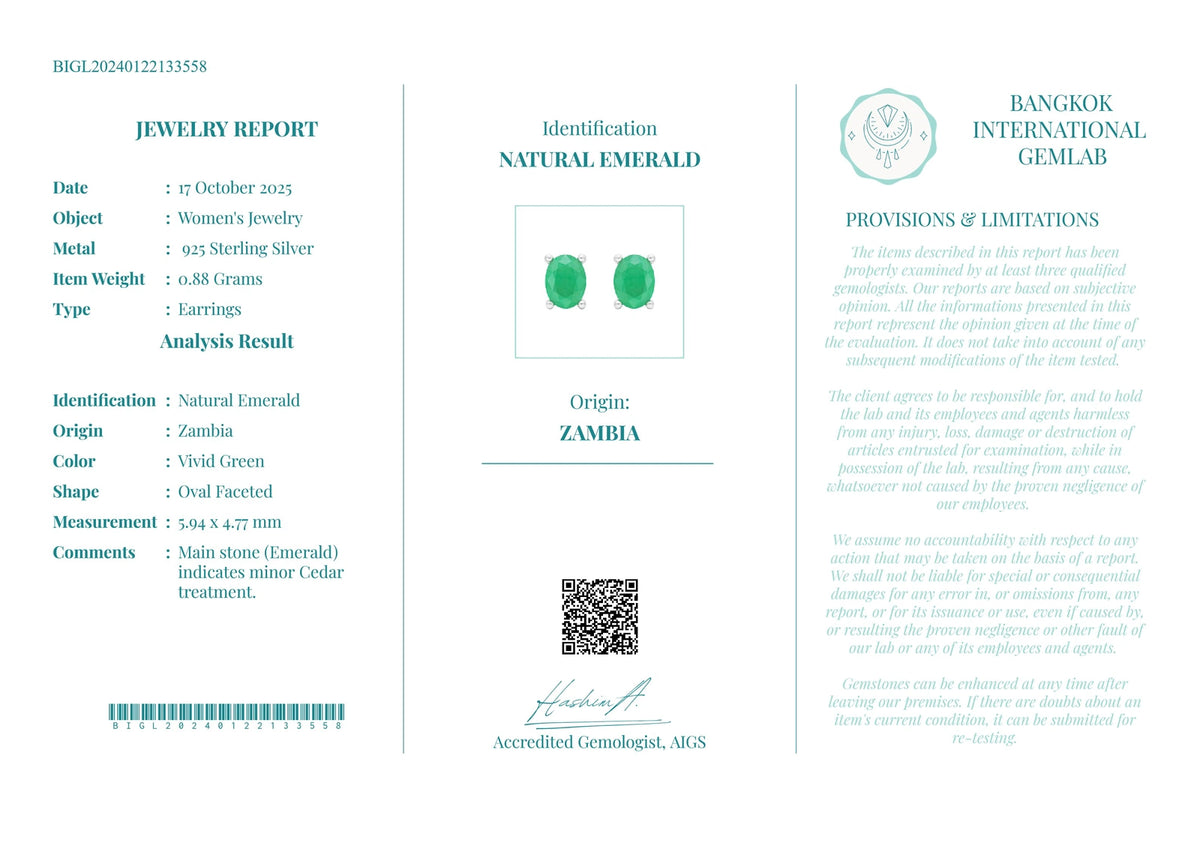 Gecertificeerde oorbellen met smaragd – groen, 925 sterling zilver