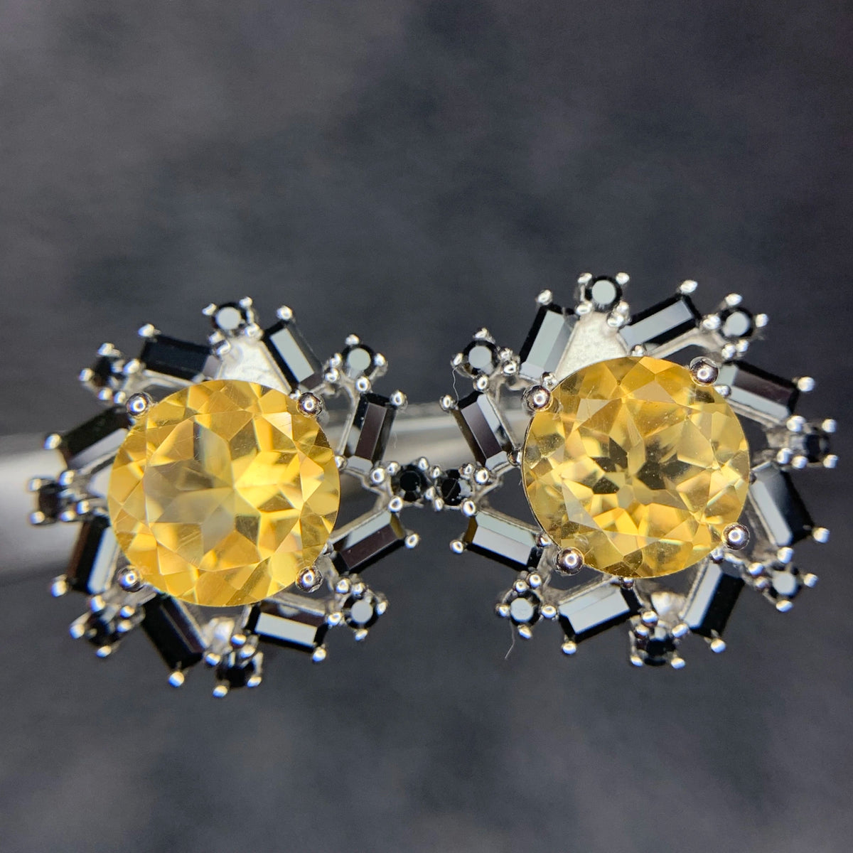 Natuurlijke Citrien & Spinel Oorstekers – 22,74 ct – 925 Sterling Zilver – Rhodium Plated