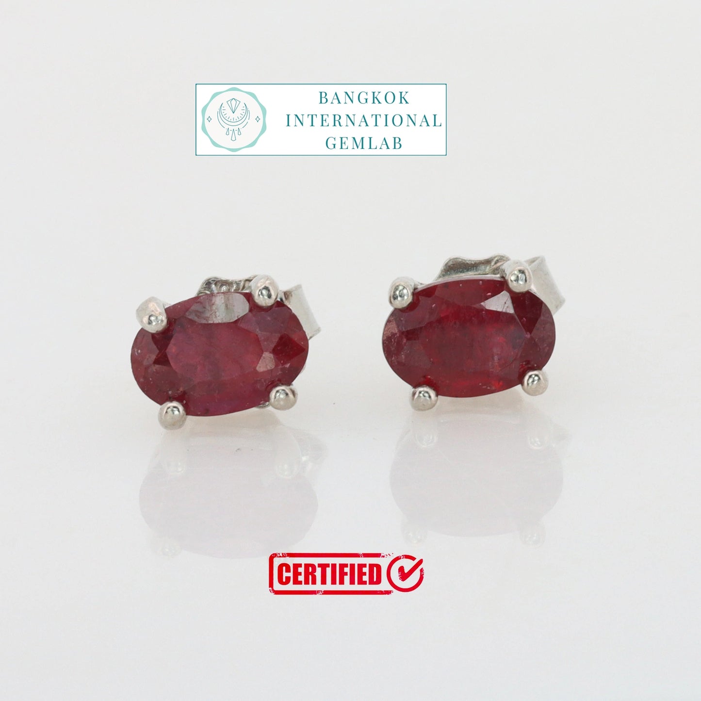 Gecertificeerde oorbellen met robijn – levendig rood, 925 sterling zilver