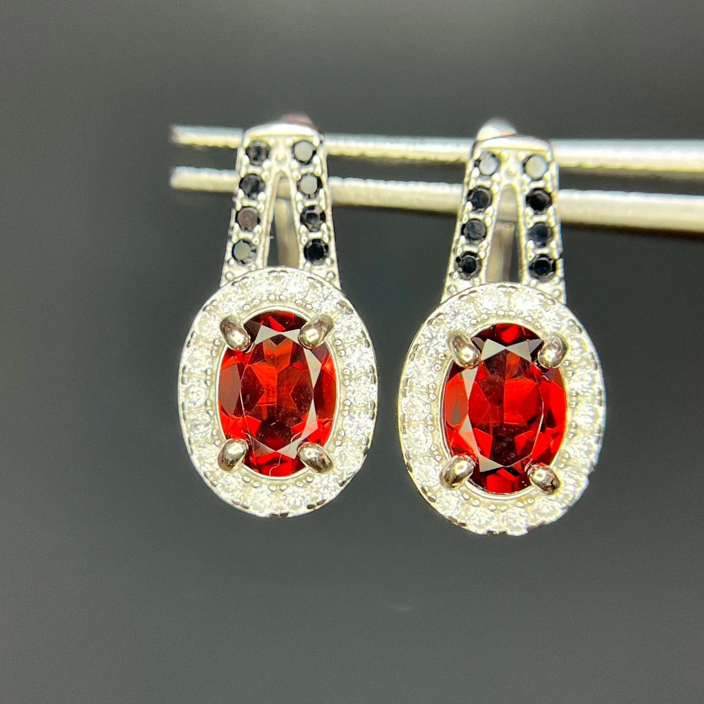 18.21 CT Natural Garnet with Spinel Ear Studs in 925 Silver|Rhodium Plated