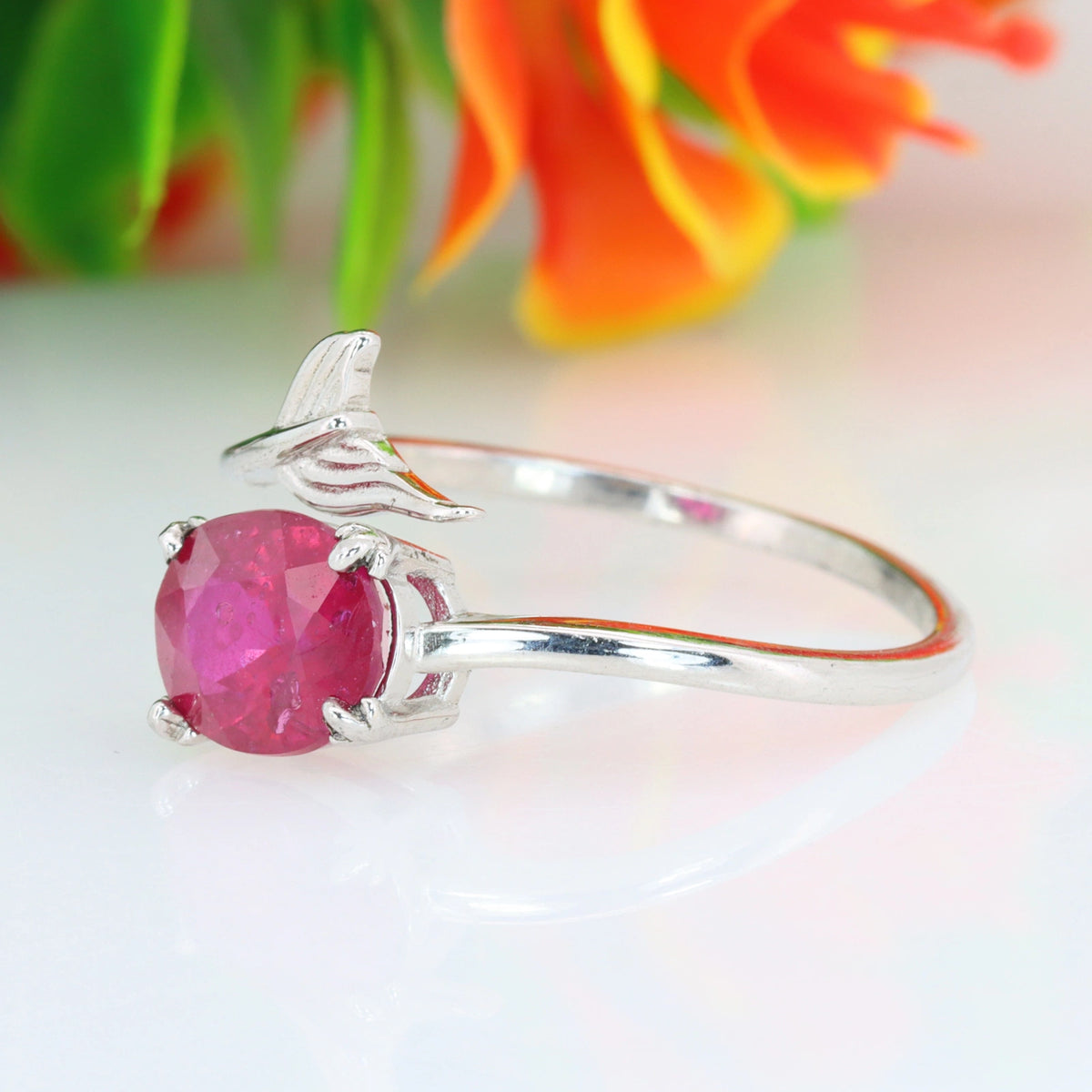 Gecertificeerde robijnring – 50.08 ct, levendig rood, 925 sterling zilver