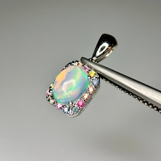 Natuurlijke Vuuropaal Hanger met Multicolor Saffier – 925 Sterling Zilver