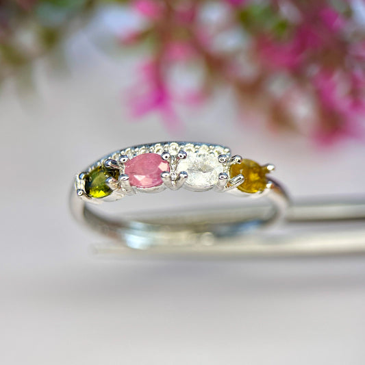 Natuurlijke Multicolor Toermalijn Ring – Kleurrijke Elegantie