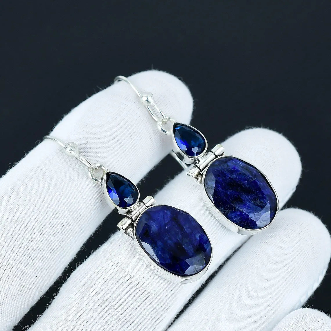 Elegante Blue Sapphire-Style Drop Earrings – 925 Sterling Silver