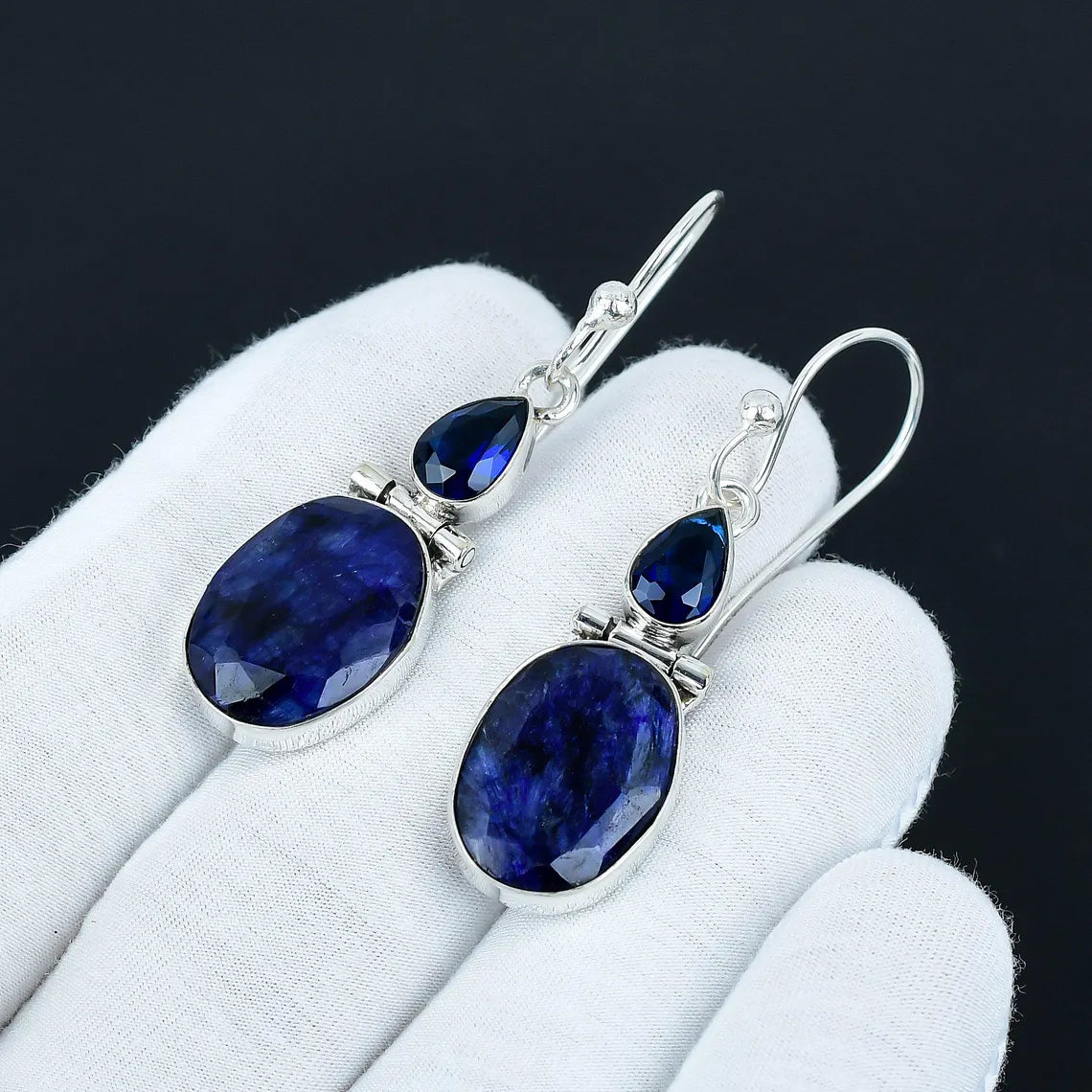 Elegante Blue Sapphire-Style Drop Earrings – 925 Sterling Silver