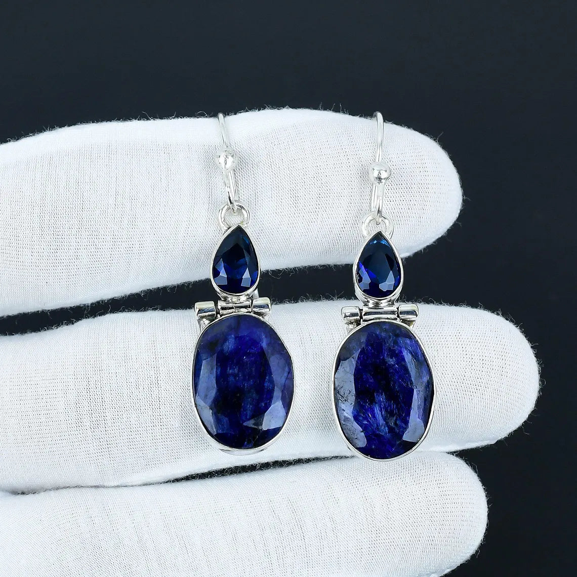 Elegante Blue Sapphire-Style Drop Earrings – 925 Sterling Silver