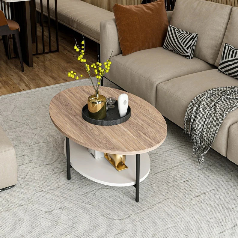 Prachtig unieke houten salontafel met metalen poten
