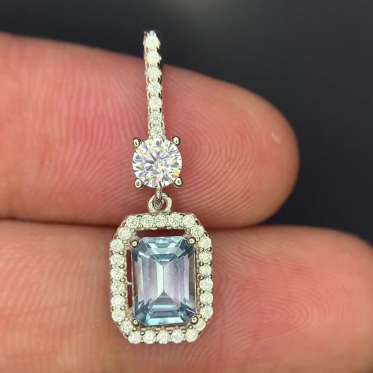 9.64 CT Swiss Blue Topaz with CZ Pendant in 925 Silver|Rhodium Plated