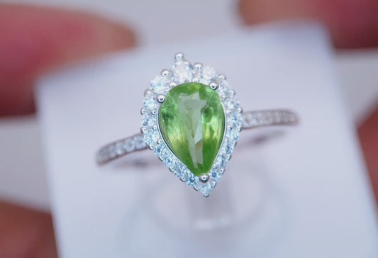 Natuurlijke olijfgroene peridootring van 925 sterling zilver