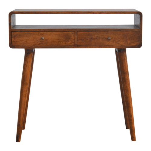 Handgemaakt – Sidetable – mangohout – kastanje – gebogen – 2 lades