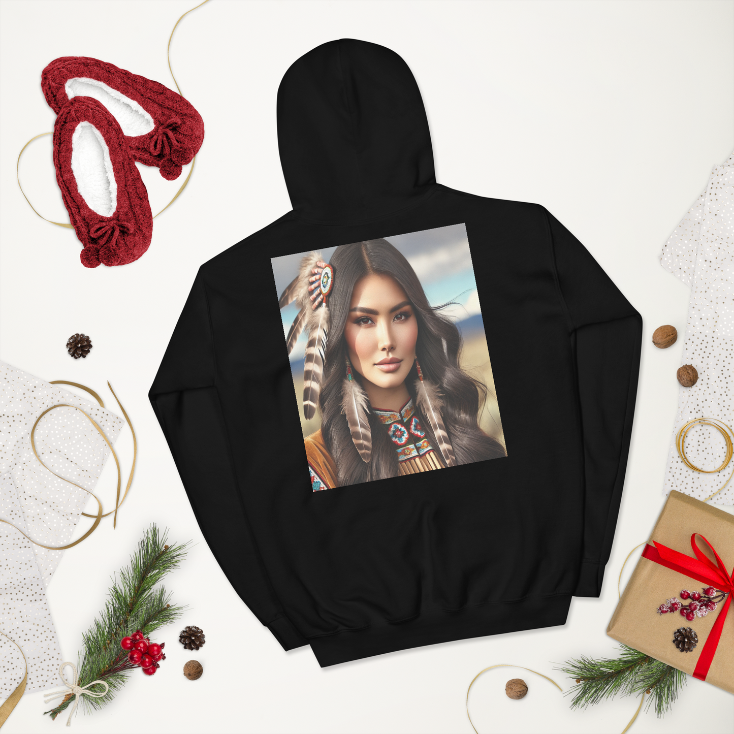 Indiaanse Krijgersvrouw Hoodie - Uniseks Comfortabele Hoodie met Indianen Print - Stijlvol, Warm en Zacht