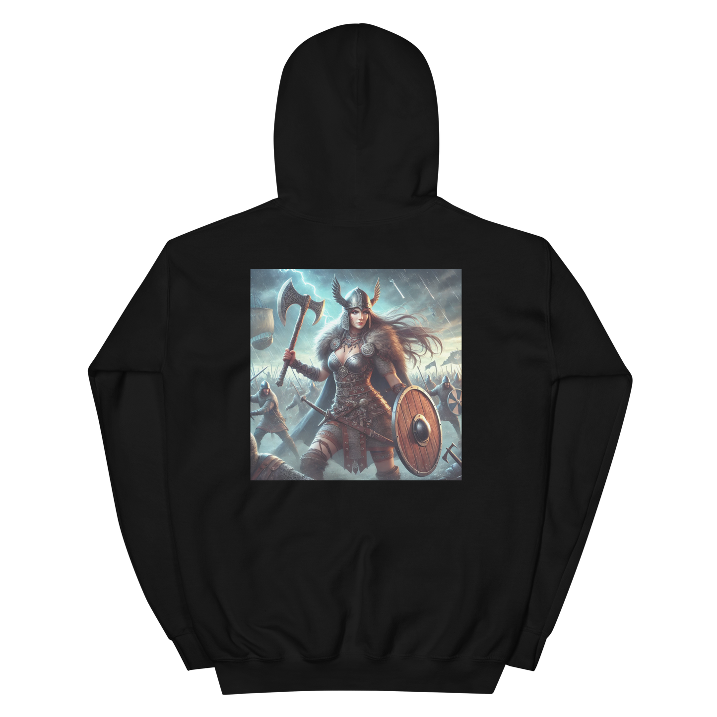 Viking Hoodie – Stoere en Comfortabele Hoodie met Krijgshaftige Viking Vrouw – Perfect voor Avonturiers en Viking Fans