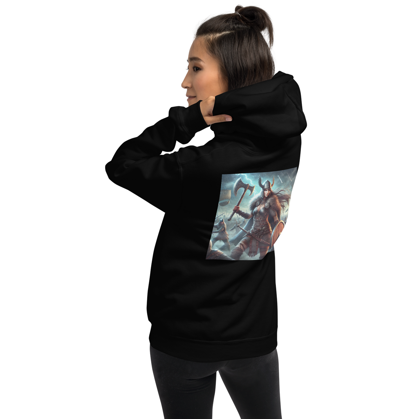 Viking Hoodie – Stoere en Comfortabele Hoodie met Krijgshaftige Viking Vrouw – Perfect voor Avonturiers en Viking Fans